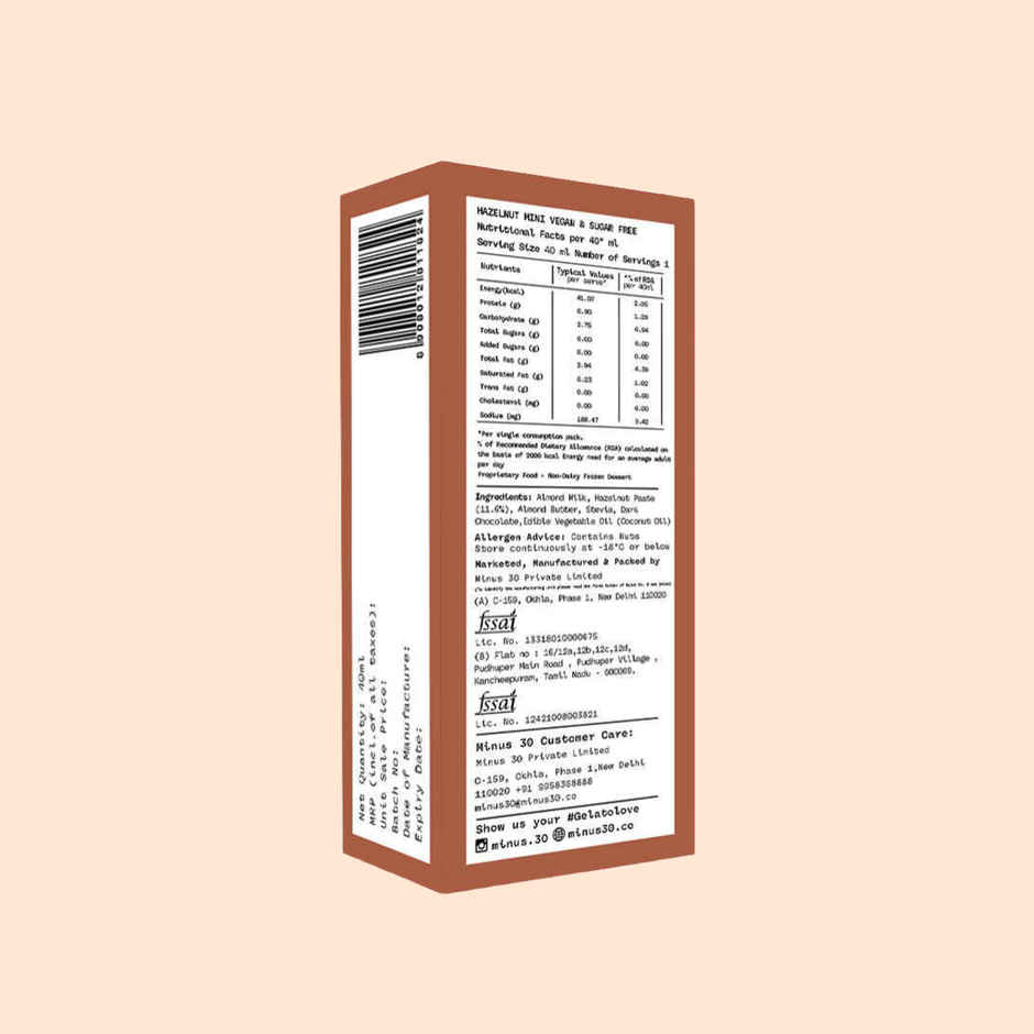 Minus Thirty Hazelnut Mini Ice Cream Stick | Vegan & Sugar Free