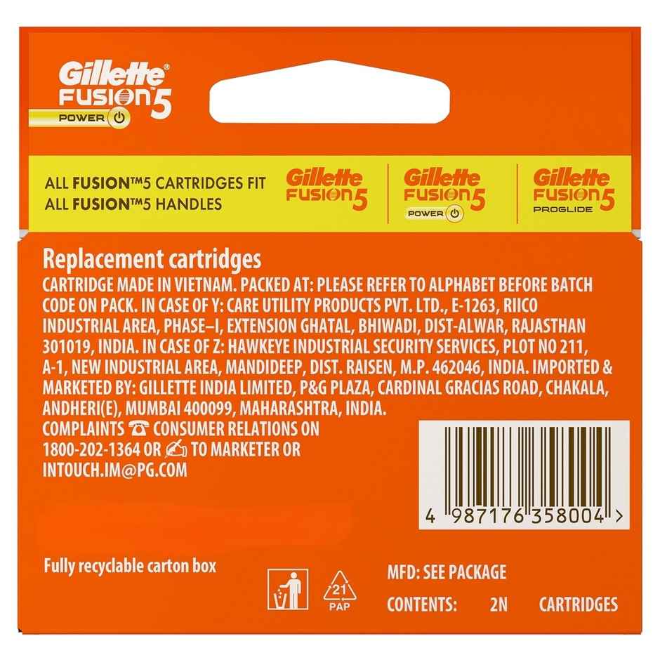 Gillette Fusion5 Power Shaving Razor Blades for men (Pack of 2)
