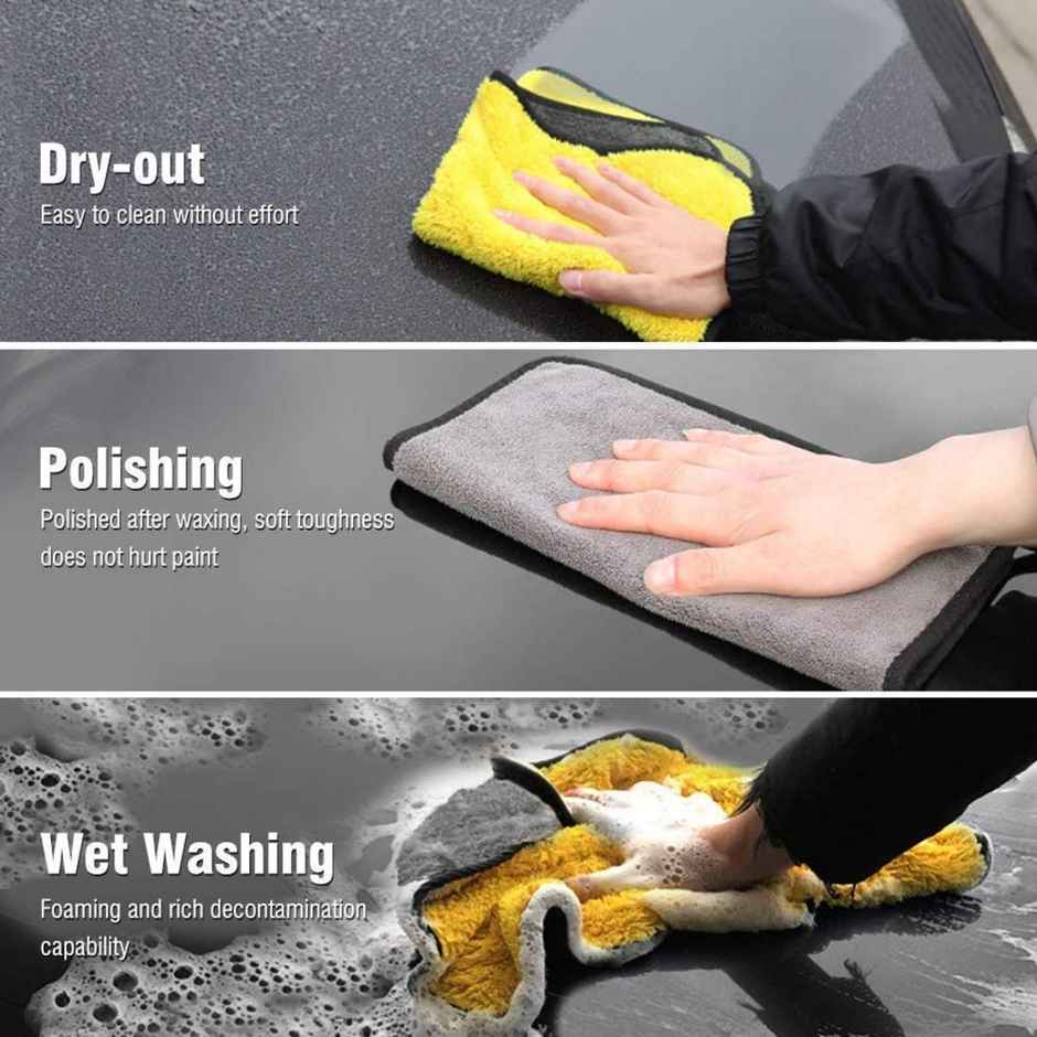 Sheen Microfiber Car Cleaning Cloth (Pack of 3) - Assorted | 800 GSM