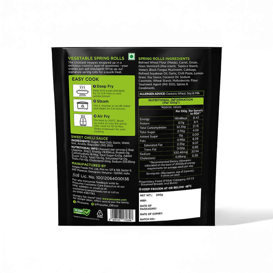 Prasuma Spring Rolls Veg Frozen Combo
