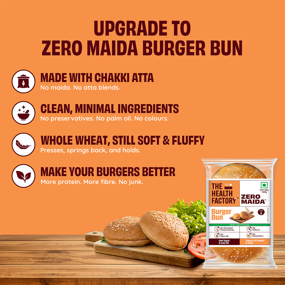 The Health Factory Burger Bun | Zero Maida | Whole Wheat Bun
