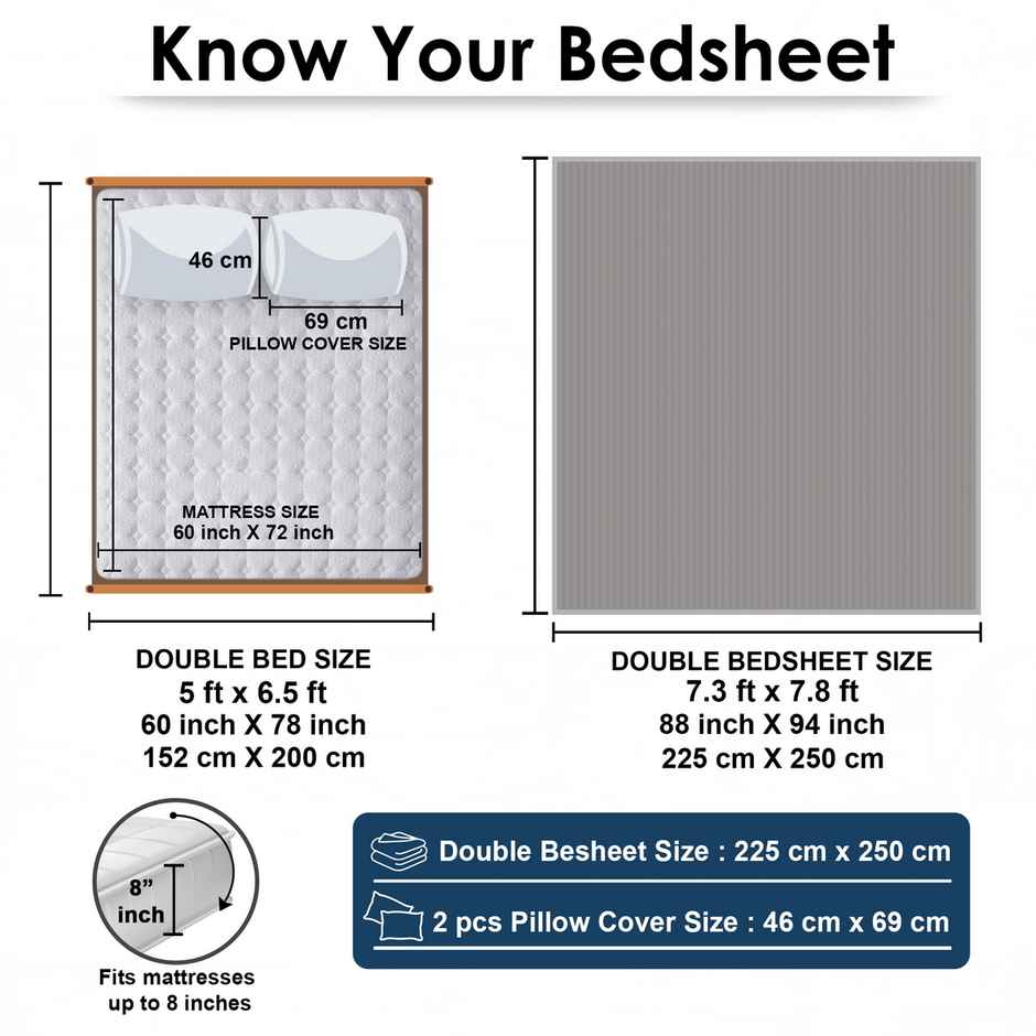 Story@Home 300 TC Dark Brown Stripes Microfiber Double Size bedsheet with 2 Pillow Covers