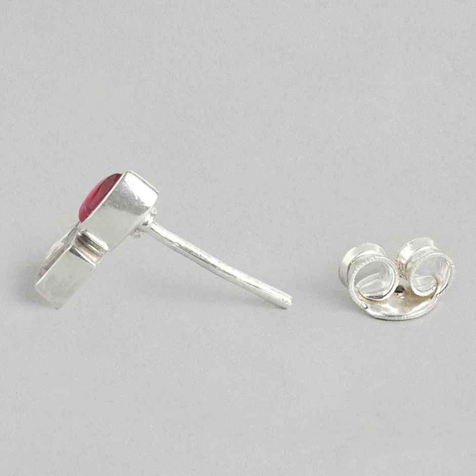 Unniyarcha 92.5 Silver Cubic Red Drop Stud Earrings