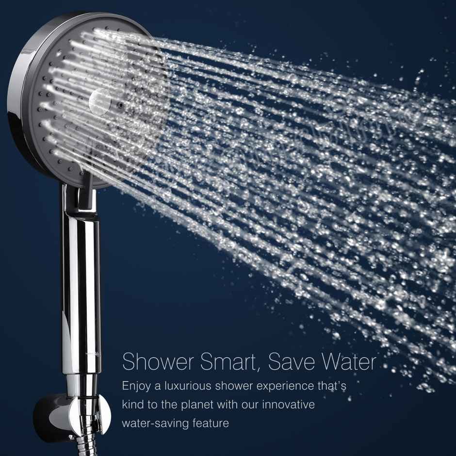 Hindware 3 Mode Hand Shower with 1.5 Meter Flexible Steel Hose Pipe & Wall Hook, Grey Finish