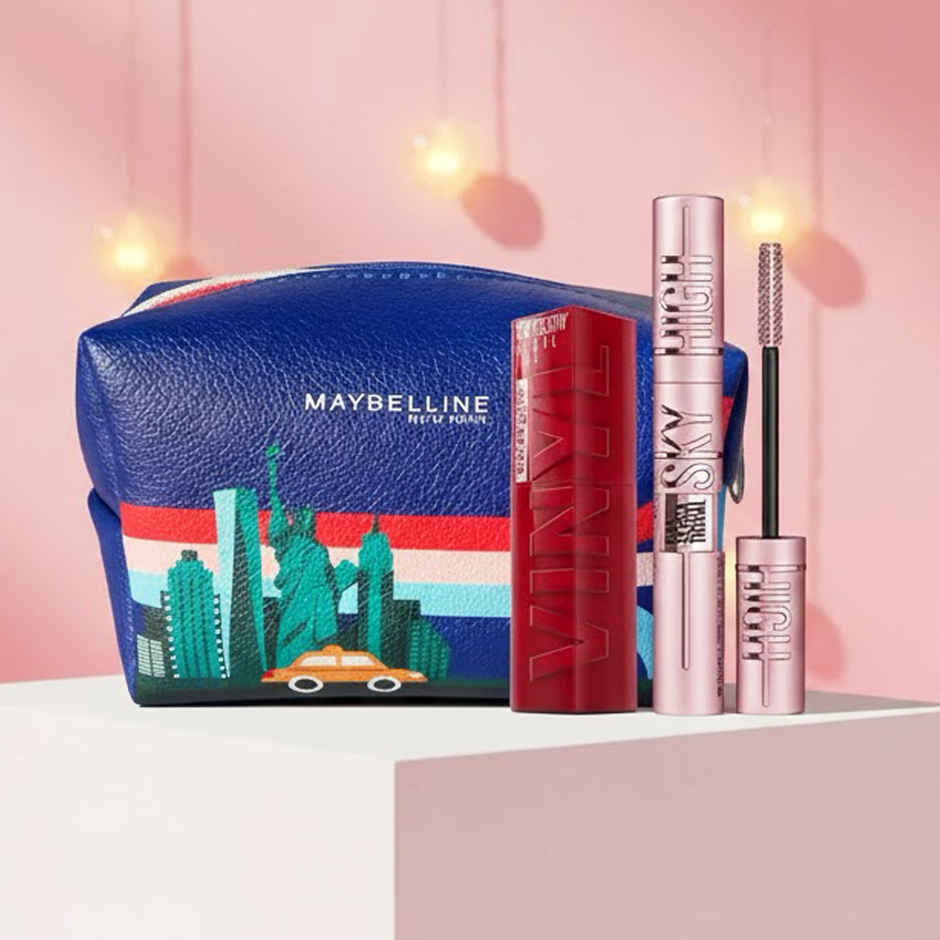Maybelline New York Suhana'S Glam Kit - Super Stay Vinyl Ink Shade Lippy & Lash Sky High Mascara