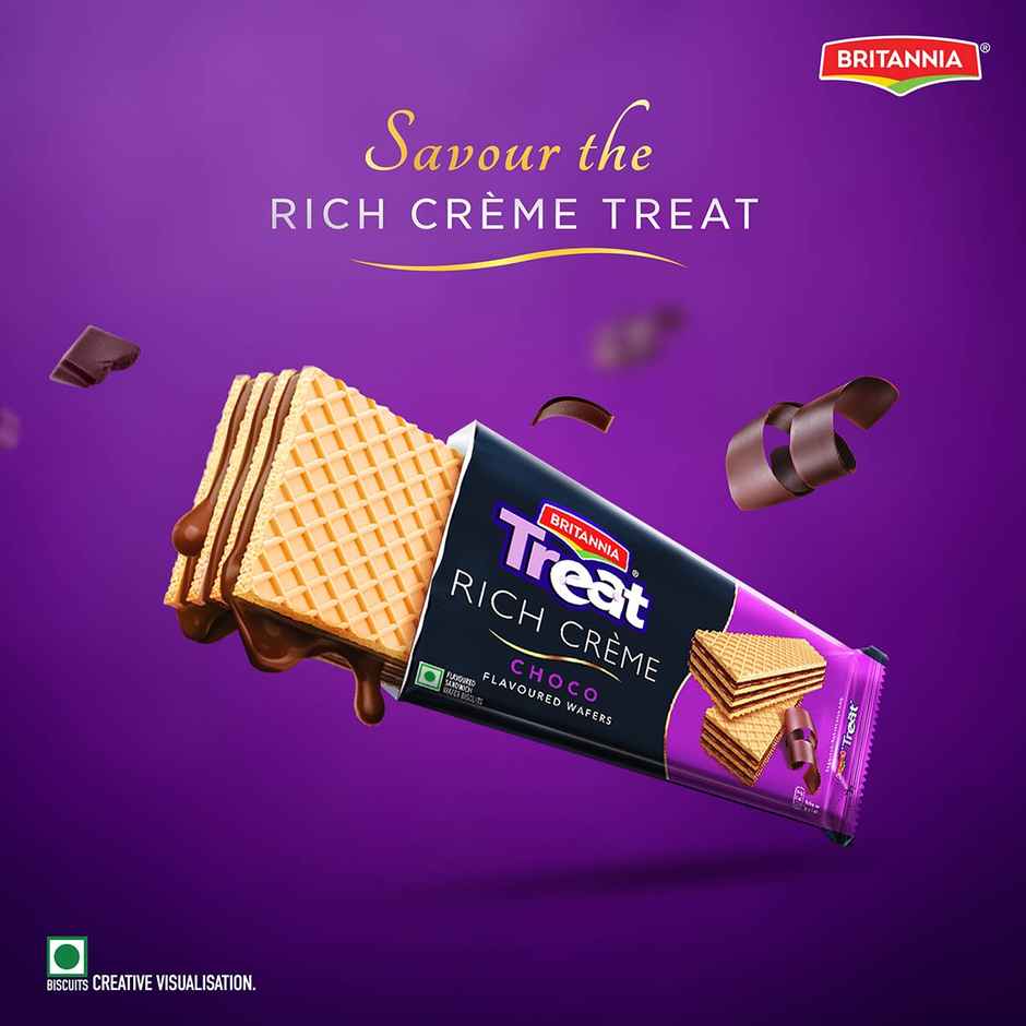 Britannia Treat Rich Creme Choco Flavoured Wafers | Crispy & Chocolatey