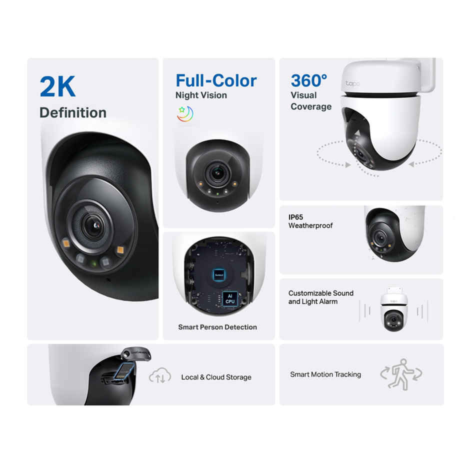 TP-Link Tapo C510W 2K 3MP 1296 Outdoor Pan/Tilt Security WiFi Camera, 360° Visual Coverage, IP65