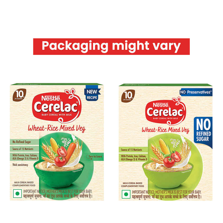Nestle Nutrition Cerelac Wheat Rice Mixed Veg Baby Food Cereal | No Refined Sugar & No Preservatives | 10-24 months
