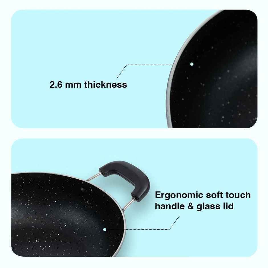 BAY6 Nonstick Cookware Set - (Dosa Tawa 26 cm + Kadai with Lid 22 cm) - Grey - (2pc)