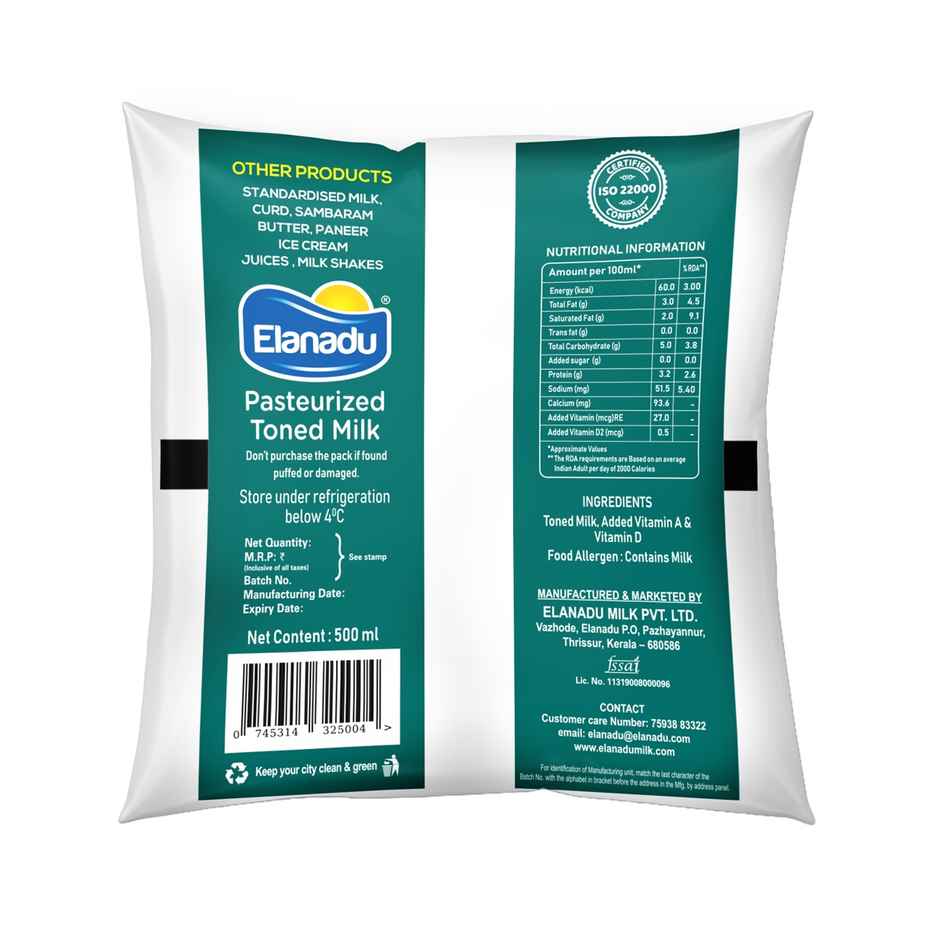 Elanadu Toned Fresh Milk | Pouch