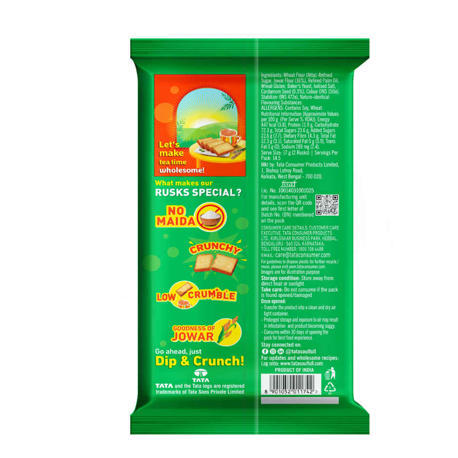 Tata Soulfull No Maida Elaichi Rusk | Made With Whole Wheat Atta & Jowar | Crunchy Tea-Time Snack