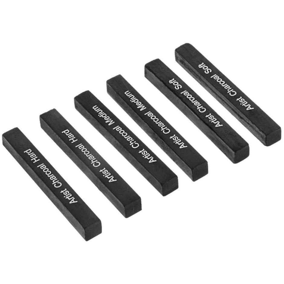 Compressed Charcoal Sticks, 6 Piece, Soft,Medium,Hard