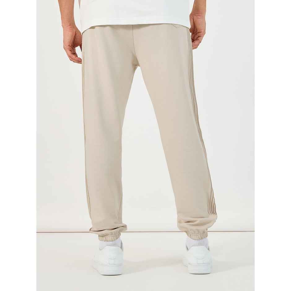 Styli Men's Jogger with Oversized Fit, Pintucks and Embroidery | Off White - L