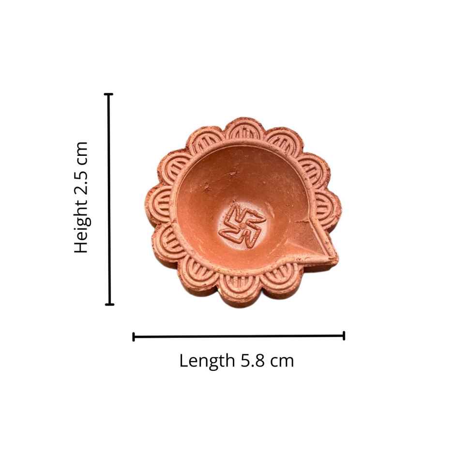 Crafted Pushp Swastik Mitti Diya | Pack of 12 | Clay Diya | DiaCraft