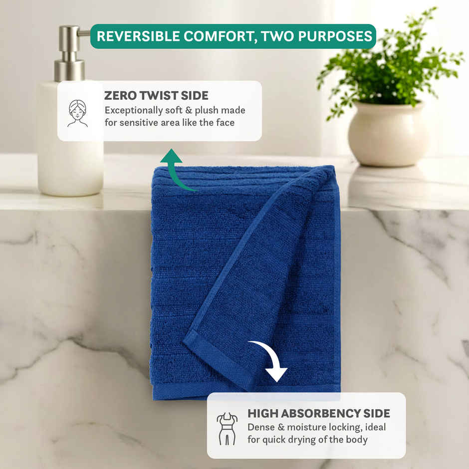 Mytrident Quick Dry Cotton Hand Towel Set of 2 | 16 x 28 in | Navy Blue