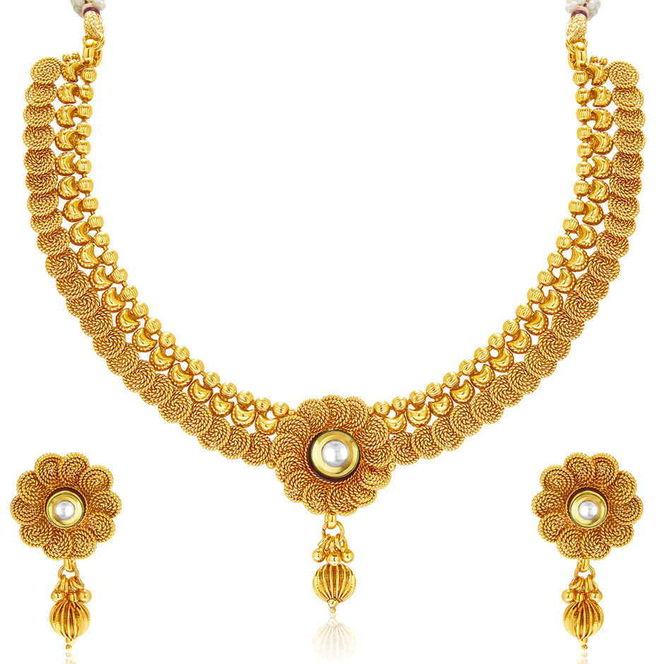 Sukkhi Floral Gold Plated Kundan Choker Necklace Set For Women