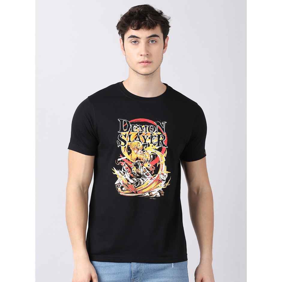 Bushirt Men's Demon Slayer Zenitsu Agatsuma Anime T-shirt | Black - L