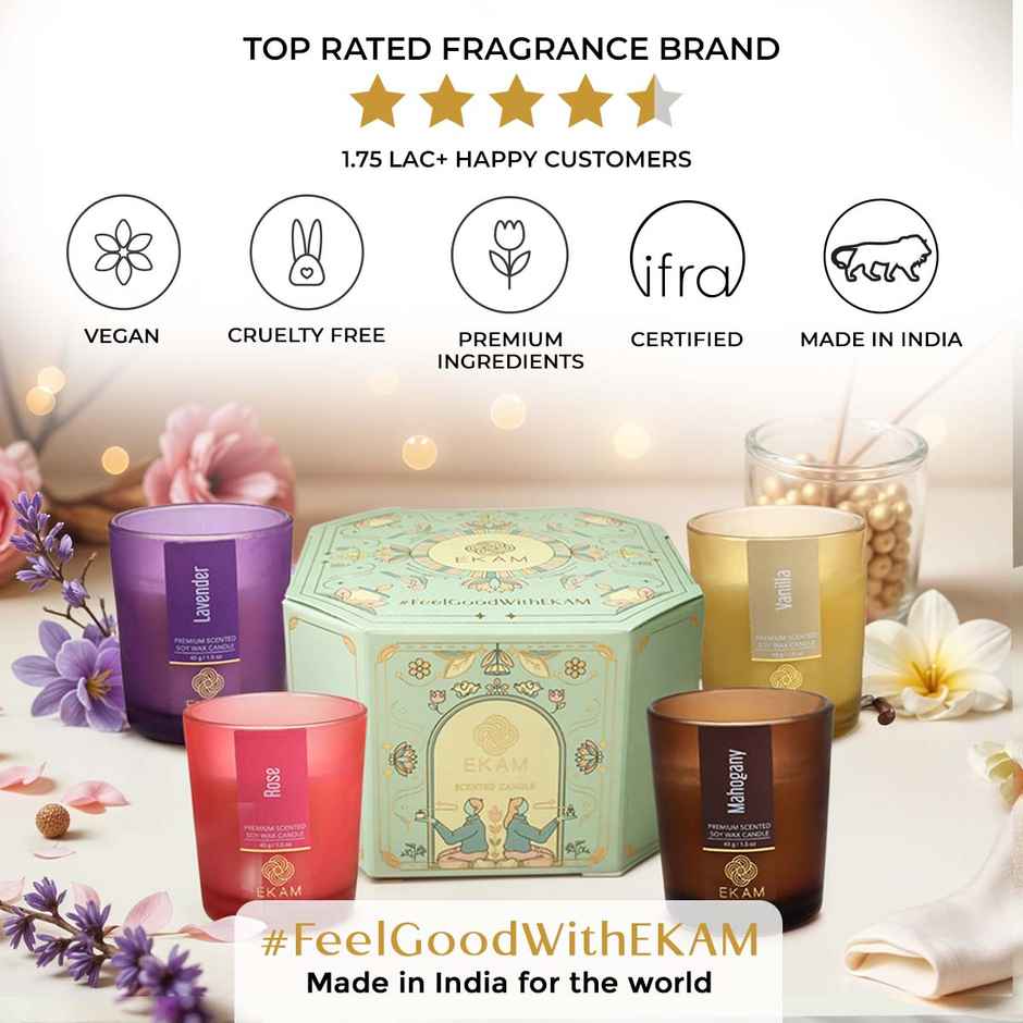 Ekam Scented Soy Votive Candle-4Pc Mahogany | Lavender | Rose | Vanilla | Home Decor