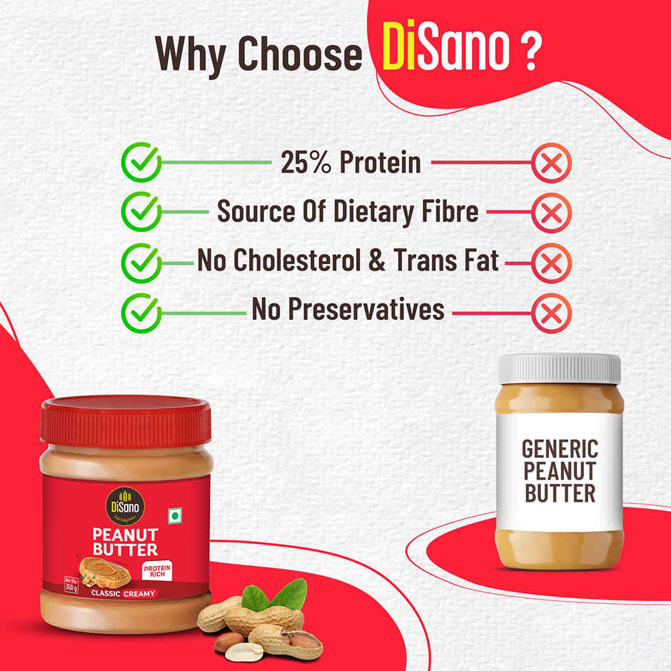 Disano Peanut Butter - Creamy, 26% Protein, No Trans Fat & Preservatives