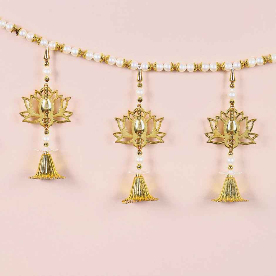 Golden Lotus & Bell Toran For Door | Gold | IGP