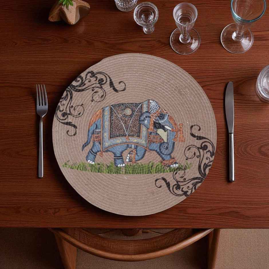 Hosta Homes Pure Cotton Multicolor Elephant Digitally Printed Table Place Mats Pack of 1