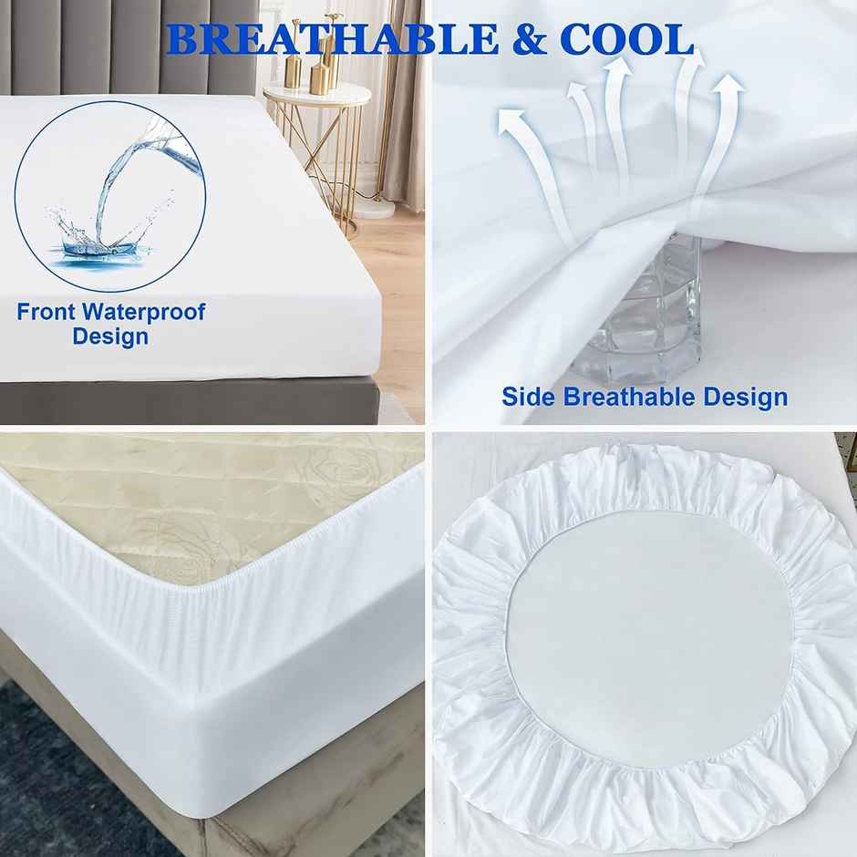 BAY6 White Terry Cotton 220 GSM Waterproof Mattress Protector For King Size Bed