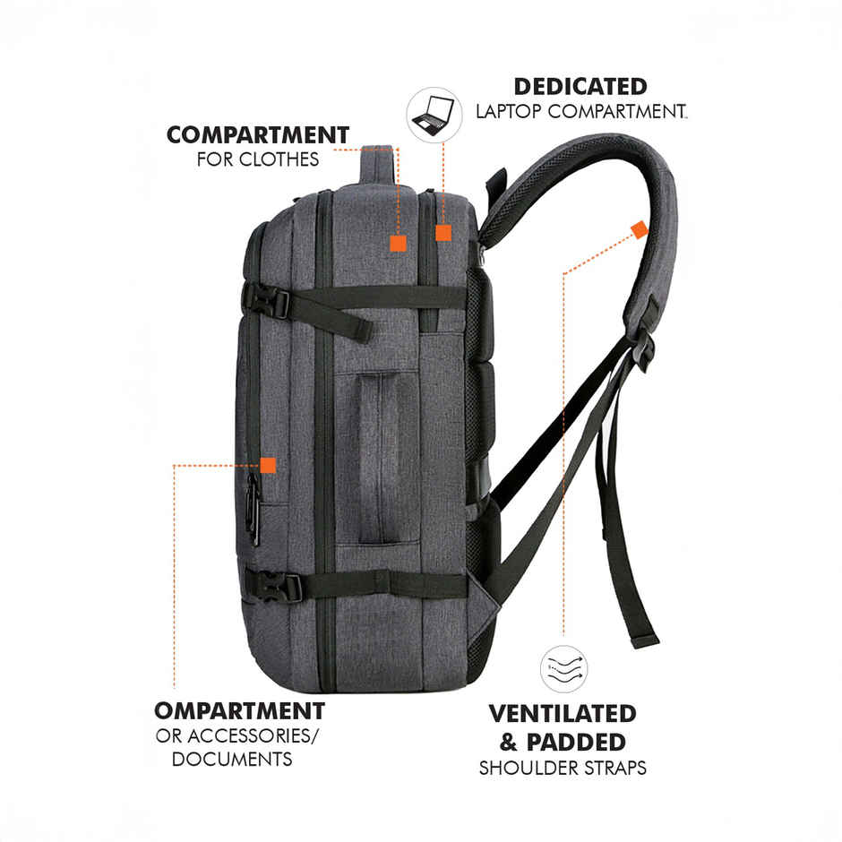 Fur Jaden Unisex Solid PU 40 L Laptop Backpack | Grey - 15.6 Inches