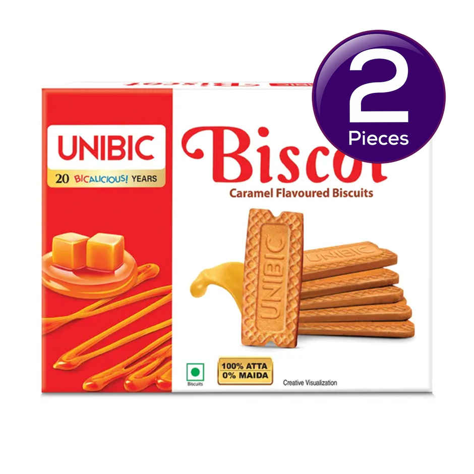 UNIBIC Biscot Caramel And Cinnamon Flavoured Atta Biscuits | Cholesterol-Free And Trans Fat-Free Combo