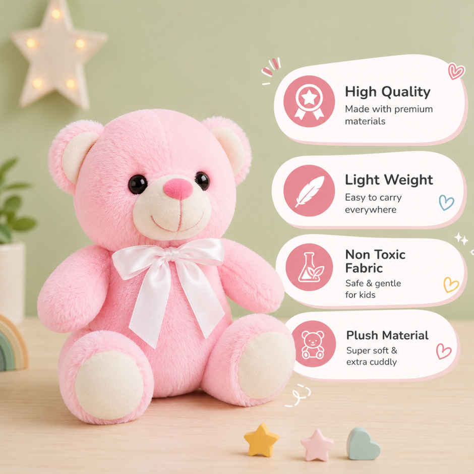 ToyTales Teddy Bear Soft Toy | Plushie Stuffed Animal Toys | Birthday Gift for Kids | Pink | 25cm
