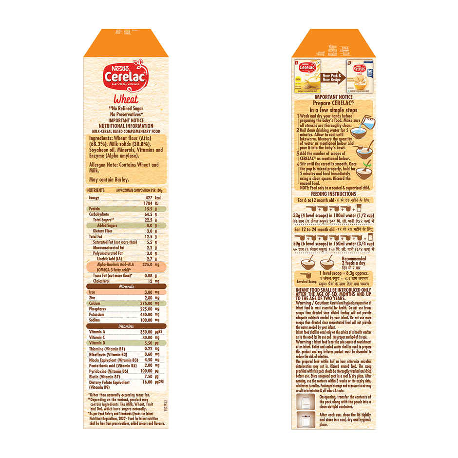 Nestle CERELAC Wheat Baby Food Cereal, No Refined Sugar & No Preservatives