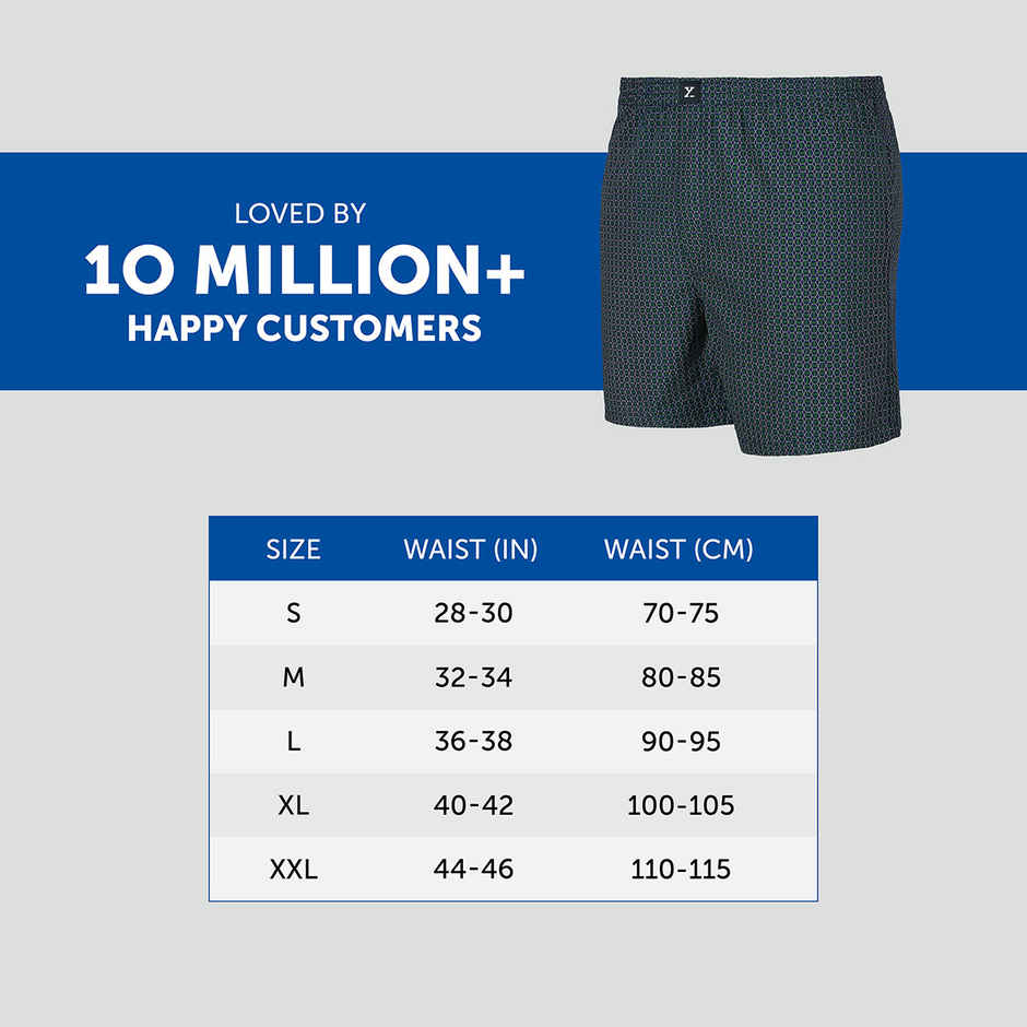 XYXX Men's Cotton Printed Boxer Shorts with Side Pockets, Green Hexagon| S