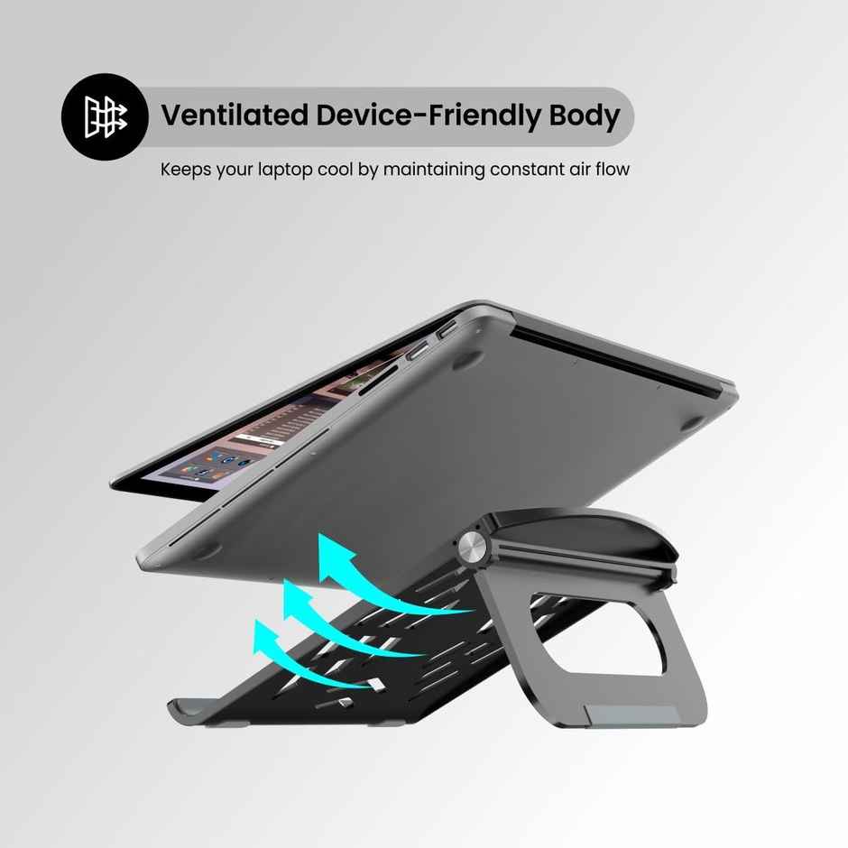 Portronics My Buddy Hexa 5 Laptop Stand with Foldable & Ventilated Design, Ergonomic Elevation, Anti-Slip Silicon Pads and Lightweight Body for Upto 15.6" Laptops & MacBooks - Black