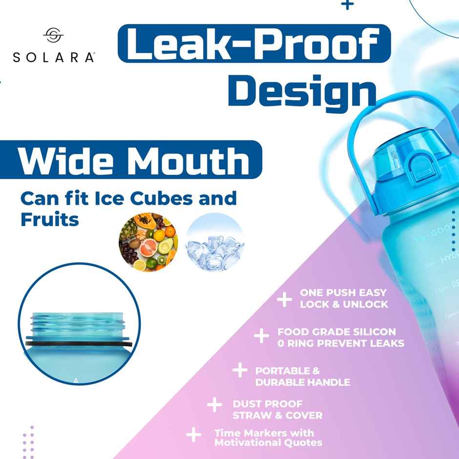 Solara Plastic Motivational Water Bottle | Multicolour | 2 L