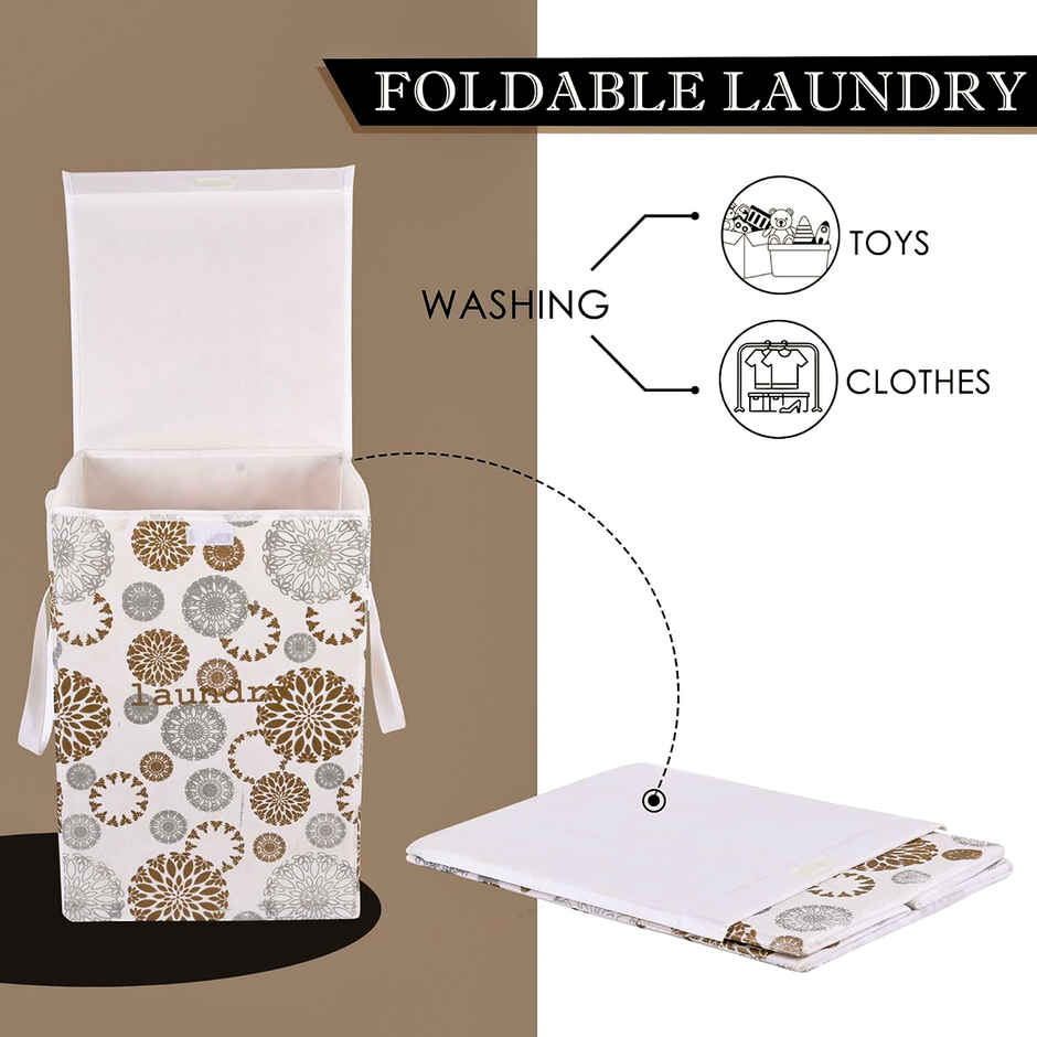 Kuber Industries | 75 L | Gola Foldable Laundry Basket | Lid & Handles | White