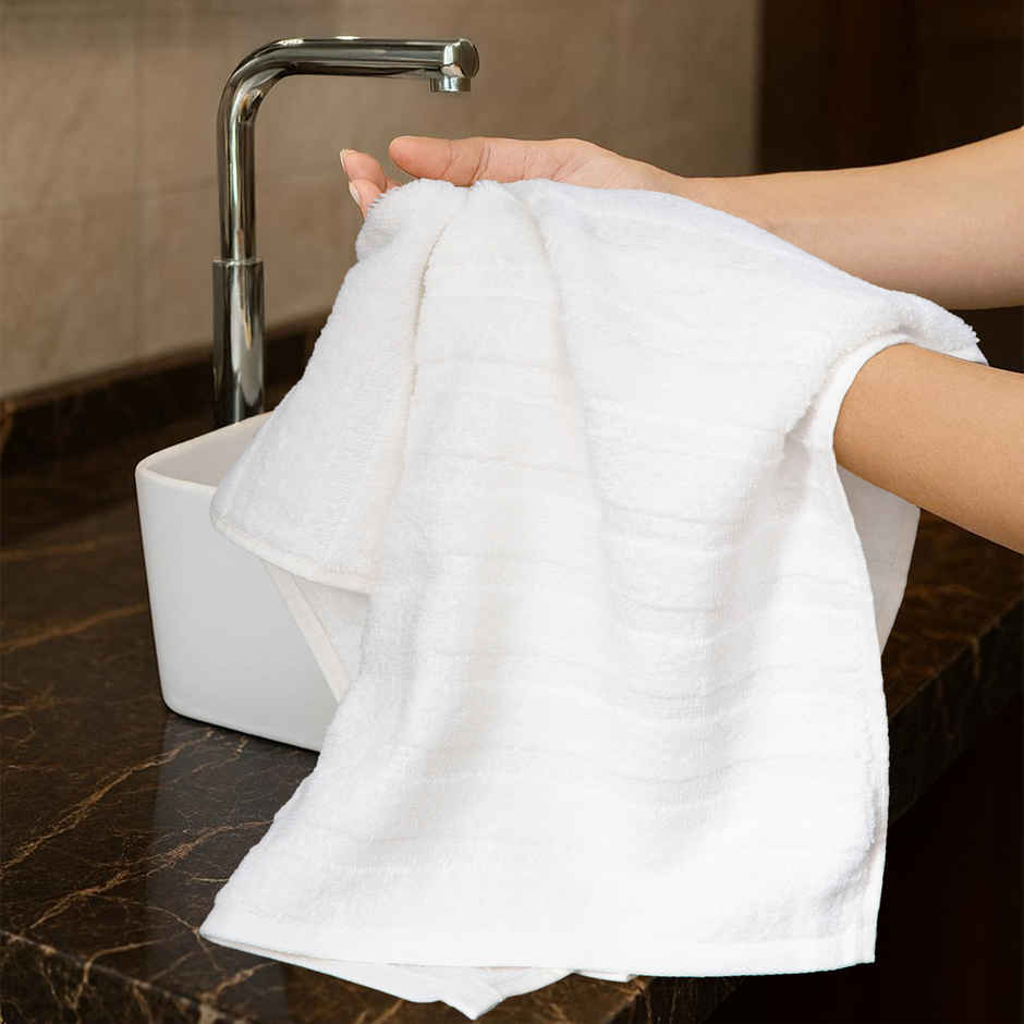 Mytrident Quick Dry Cotton Hand Towel Set | 16 x 28 in | White