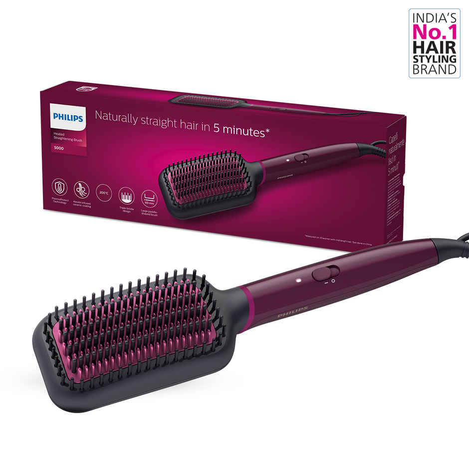 Philips Hair Straightener Brush|Naturally Straight Hair in 5 Min|Thermoprotect Technology BHH730/00