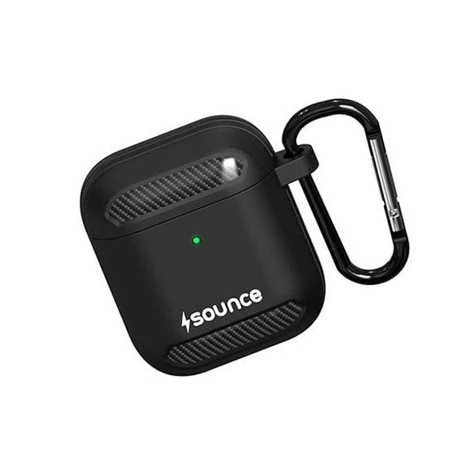 Sounce AirPods 1-2 Case cover with Carabiner,Shockproof|Wireless Charging | LED Visible | Carbon Series, Black