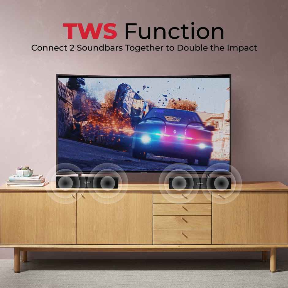 pTron Fusion Wave 16W Mini Bluetooth Soundbar w/ 19 Hrs Playback, Mini Wireless Soundbar for Phone/TV/Laptop/Tablets/Projectors, BT5.0/Aux/TF Card/USB Drive Playback & TWS Function - Black