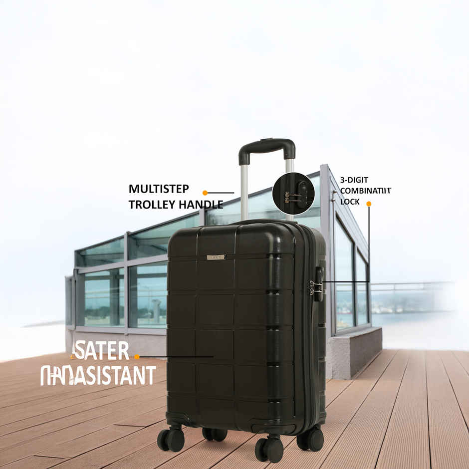 Teakwood Leathers Unisex Solid Hard Sided Cabin Size Trolley Bag | Black