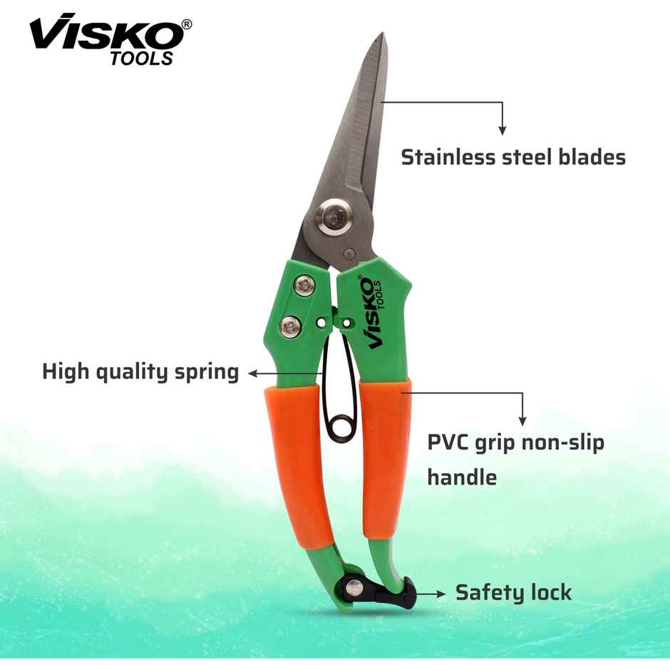 Visko 641 Garden Pruner, 10 Inch Garden Bypass Pruning Shears, Tree Trimmers Bypass Pruner | Manual