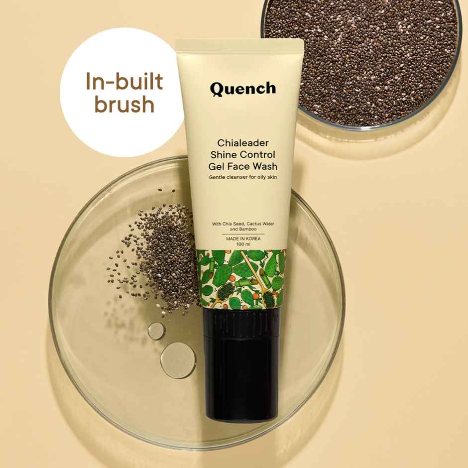 Quench Shine Control Korean Face Wash Gel Based Cleanser with Chia Seeds & Salicylic Acid (in-built Silicone Brush)