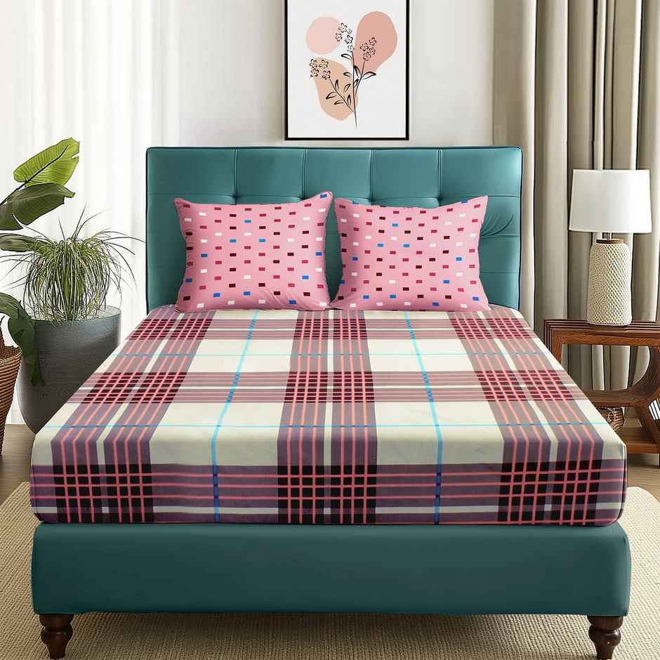 Story@home 144 TC Cotton Double Printed Flat Bedsheet (Red, Pink)