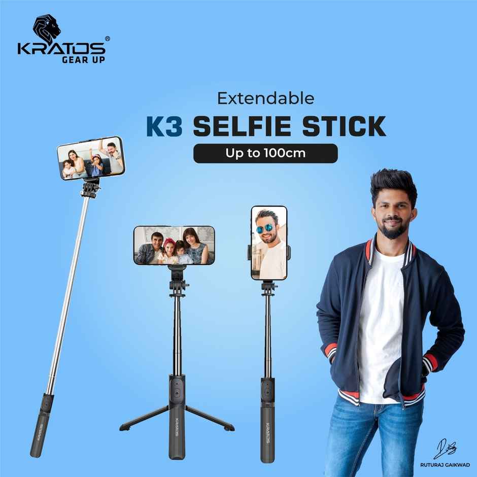 Kratos 100 cms Extendable Selfie Stick with Tripod Stand for mobile / action camera
