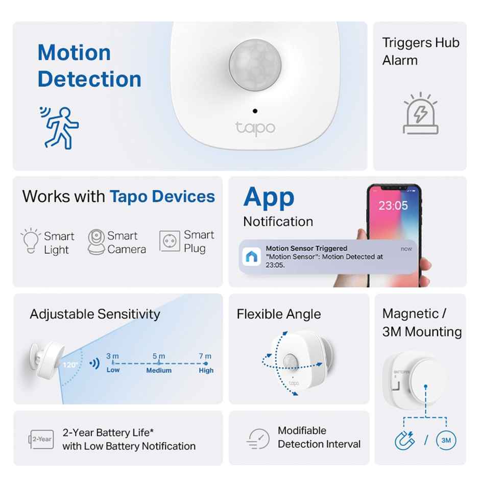 TP-Link Tapo T100 Smart Motion Sensor, with Motion-Activated Light, Energy Saving, Device Sharing