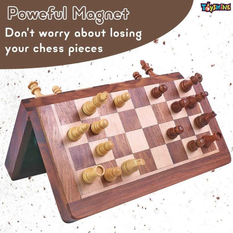  Toyshine 10 X10 Inche Wooden Folding Sheesham Magnetic Chess Handcrafted Portable Queens For Adults & Kid