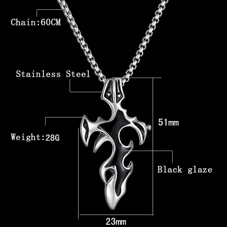 Fashion Frill Men's Flame Cross Pendant Chain Silver Onesize