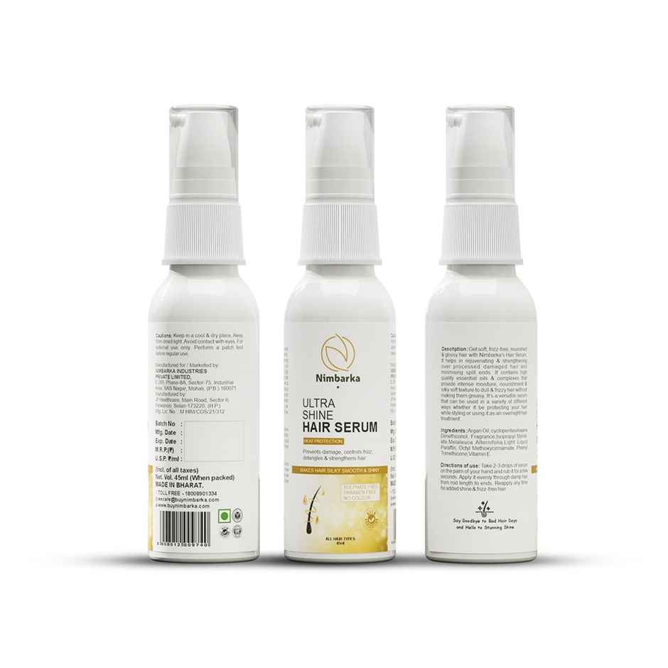 Nimbarka Ultra Shine Hair Serum - Heat Protection Frizz Control Detangles & Strengthens Hair
