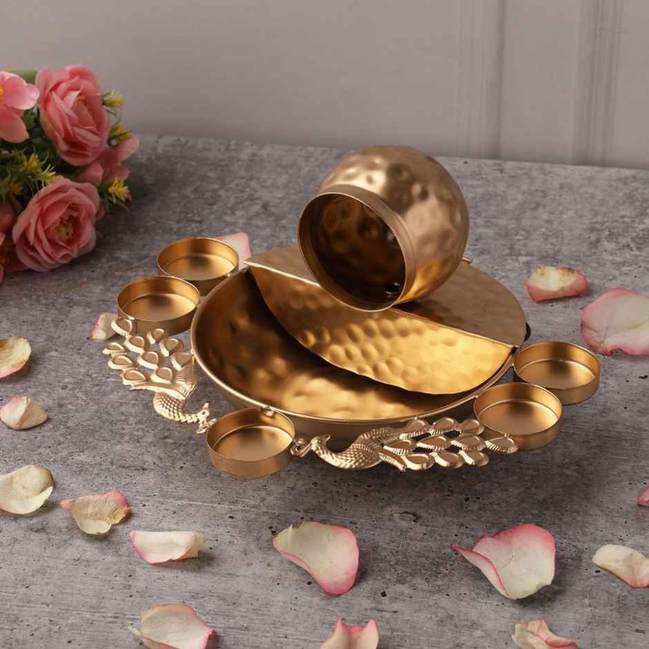 Urban Born Peacock Water Fountain Urli Bowl