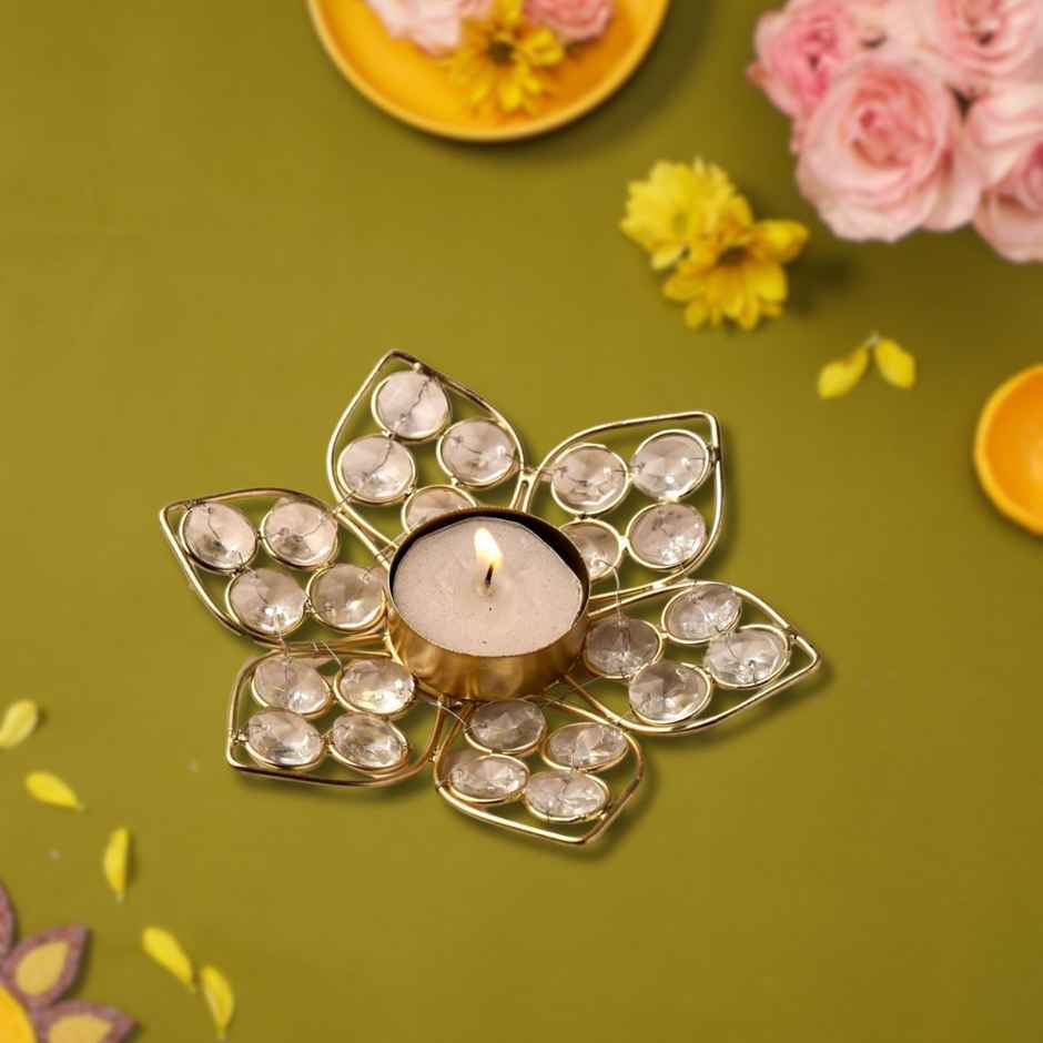 Crystal Lotus Tealight Holder | Gold | Urban Born