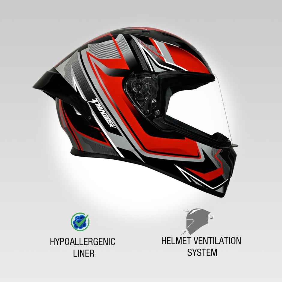 Studds Thunder D9 Flash Full Face Helmet with Spoiler |Black Red - XL